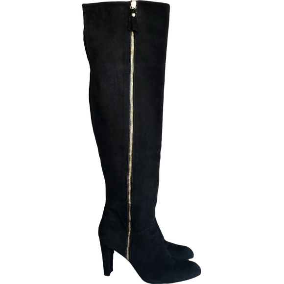 STUART Weitzman Over the Knee Boot Black Suede Heels - Picture 3 of 10